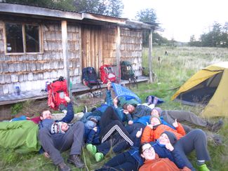 Students sleeping at the campsite